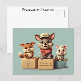 Funny Cute Cartoon Dieren Levering voor Elke Geleg Briefkaart