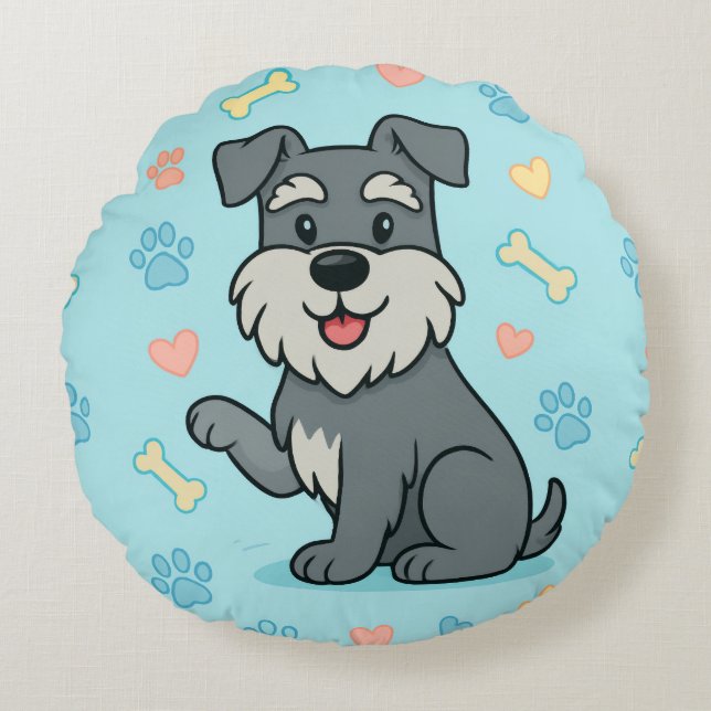 funny Cute Cartoon Schnauzer Rond Kussen (Voorkant)