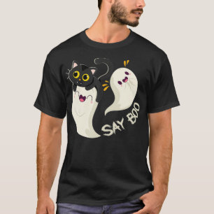 Funny Cute Cat Ghost Say Boo Halloween Costume Man T-shirt