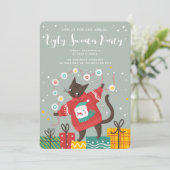 Funny Cute Cat Ugly KerstSweater Party Feestdagenkaart (Staand voorkant)