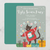Funny Cute Cat Ugly KerstSweater Party Feestdagenkaart (Voorkant / Achterkant)