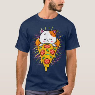 Funny Cute Cats Eats Pizza Kawaii Anime Japans70 T-shirt