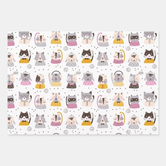 Funny Cute Cats Wrapping Paper Set of 3 (Voorkant 2)
