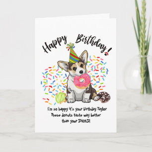 Funny Cute Corgi Dog Birthday Card Donuts