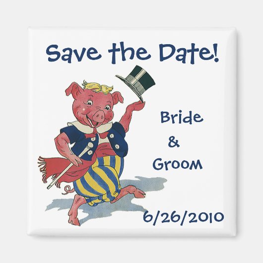 Funny Cute Dansende Pig, sparen de Datum! Magneet (Voorkant)