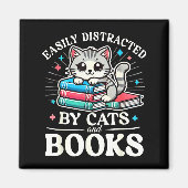Funny Cute Easily Distracted By Cats And Books  Magneet (Voorkant)