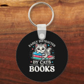 Funny Cute Easily Distracted By Cats And Books Sleutelhanger (Voorkant)