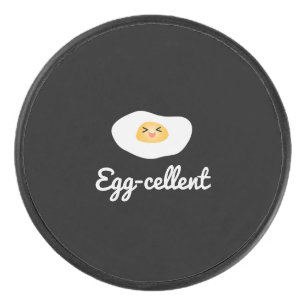 Funny Cute Eggcellent Humoureuze Food Pun Fun Hockey Puck