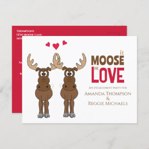 Funny Cute Engagement Party Whimsical Moose Briefkaart