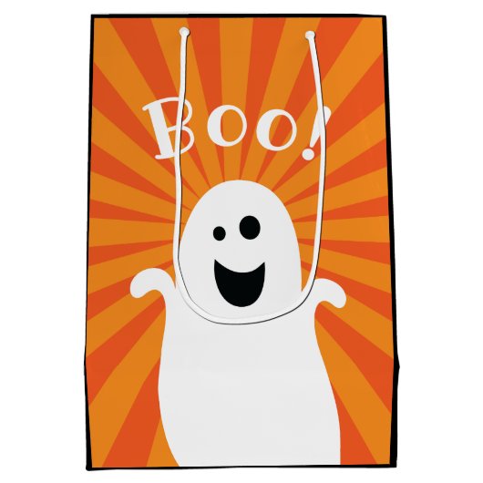 Funny Cute Ghost Boo Haunted Happy Halloween Party Medium Cadeauzakje (Achterkant)