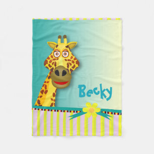 Funny Cute Giraffe   blauwgroen geel Fleece Deken