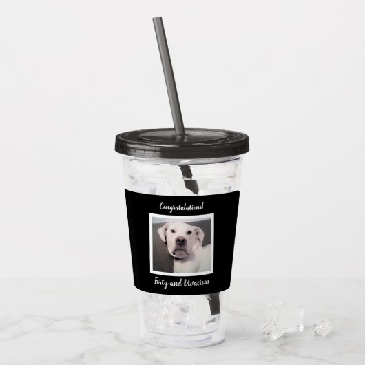 Funny Cute Grumpy White Dog 40th Birthday Black Acryl Drinkbeker (Voorkant ijs)