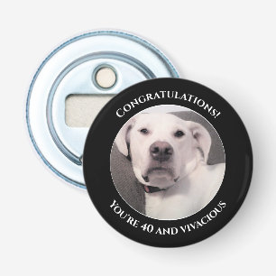 Funny Cute Grumpy White Dog 40th Birthday Black Button Flesopener