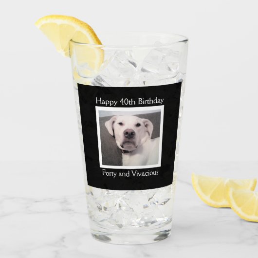 Funny Cute Grumpy White Dog 40th Birthday Black Glas (Voorkant ijs)