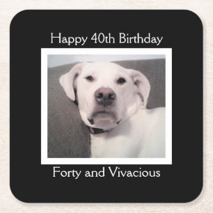 Funny Cute Grumpy White Dog 40th Birthday Black Vierkante Kartonnen Onderzetter