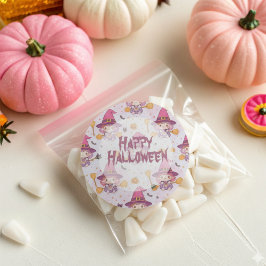 Funny Cute Halloween Pattern with Pumpkins witch  Ronde Sticker