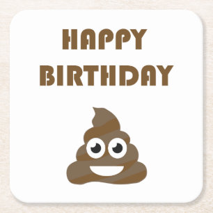 Funny Cute Happy Birthday Poop Emoji Vierkante Kartonnen Onderzetter