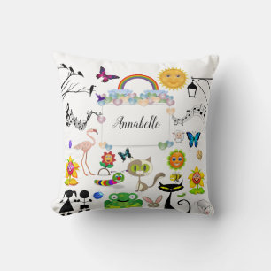 Funny Cute Happy Cartoon Characters personaliseren Kussen