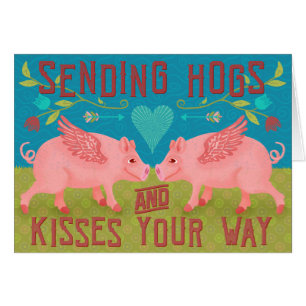 Funny Cute Hogs Kisses Pig Pun Sending Love Card