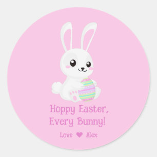 Funny Cute Hoppy Easter Elke bunny Pink Classic Ronde Sticker