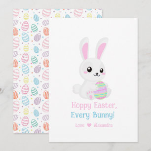 Funny Cute Hoppy Easter Elke Bunny White Feestdagenkaart