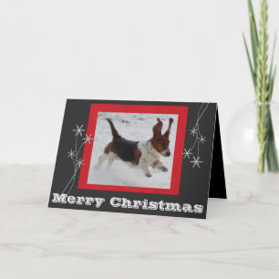 Funny & Cute kerstkaart met Jumping Basset Hound Feestdagen Kaart