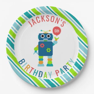 Funny Cute Kinder Colorful Robot Birthday Party Papieren Bordje