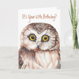 Funny-Cute Little Owl, 69e Anniversaire Carte