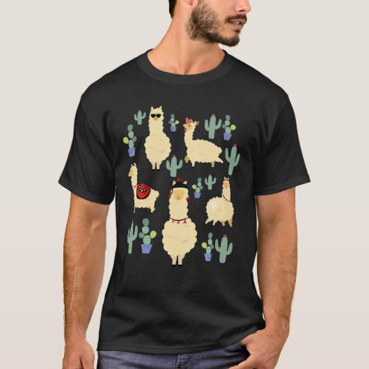 Funny Cute Llama Squad Pose Afbeelding T-shirt (Voorkant)