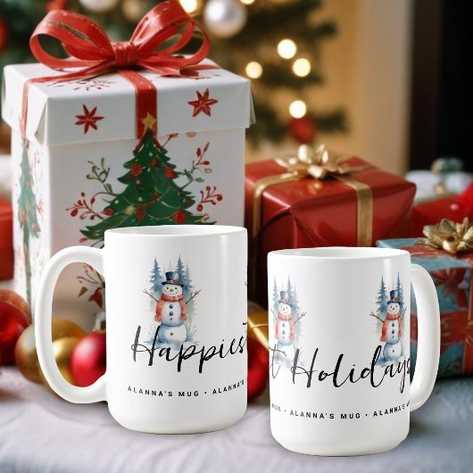Funny Cute MInimal Snowman Frosted Forest Xmas Koffiemok