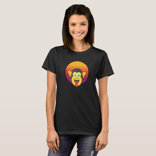 Funny Cute Monkey Chimpanzee Zoo Animal Face Retro T-shirt (Voorkant volledig)
