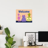 Funny Cute Monsters Welkom terug naar school Kinde Poster (Thuiskantoor)