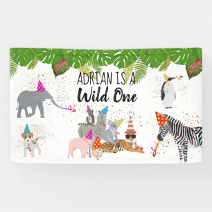 Funny & Cute Oerwoud Animals bij Party Wild One Spandoek