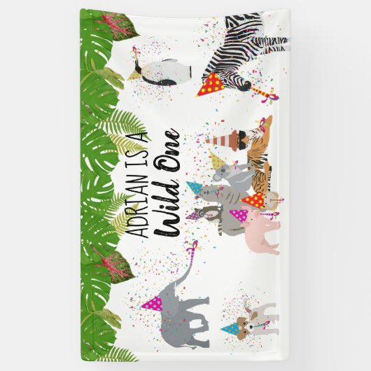 Funny & Cute Oerwoud Animals bij Party Wild One Spandoek (Verticaal)