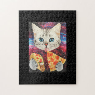 Funny Cute Outer Space Galaxy Cat Meme Pizza Taco Legpuzzel