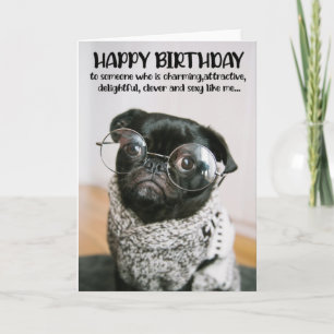 Funny Cute Pug Birthday Wenskaart Kaart