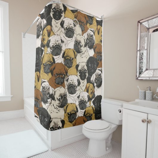 Funny Cute Pug Bulldog Pattern Douchegordijn (In situ)