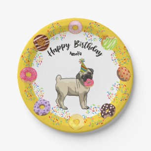 Funny Cute Pug Dog Donuts Birthday Party Papieren Bordje