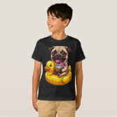 Funny Cute Pug in Rubber Duck Floatie Coconut  T-shirt (Voorkant volledig)