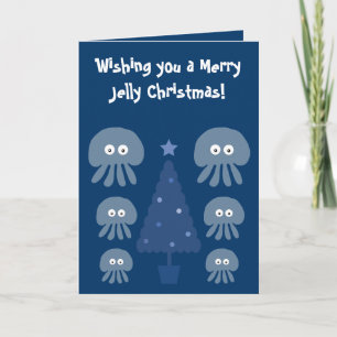 Funny, Cute & Quirky Blue Jellyfish-kerstkaart Feestdagen Kaart