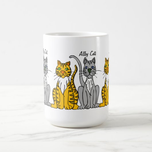 Funny Cute Row of Cartoon Alley Cats Koffiemok (Center)
