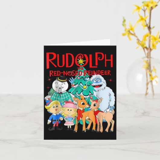 Funny Cute Rudolph The Red Nosed Reindeer Christma Kaart (Gele Bloem)