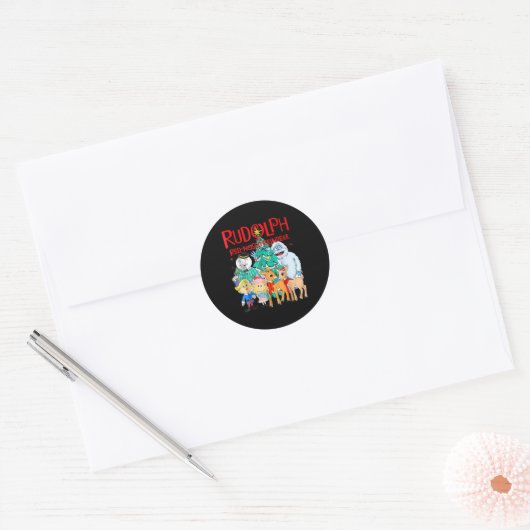 Funny Cute Rudolph The Red Nosed Reindeer Christma Ronde Sticker (Envelop)