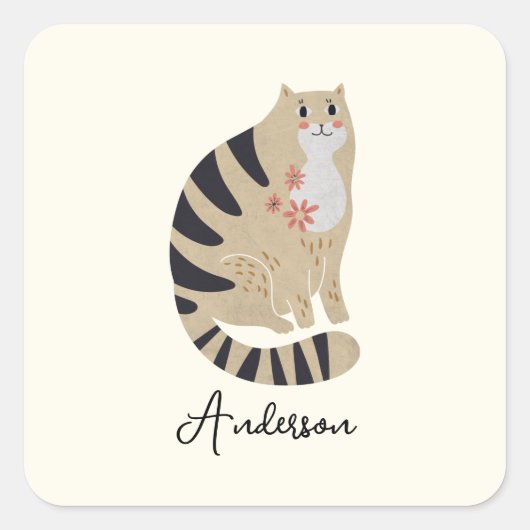  funny Cute Smiling Cat Vierkante Sticker (Voorkant)