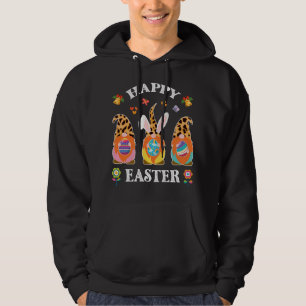 Funny Cute Three Gnomes Bunny Holding Egg Happy Ea Hoodie