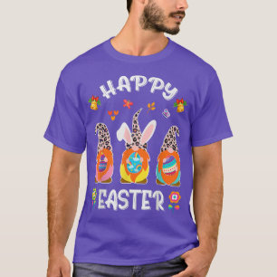 Funny Cute Three Gnomes Bunny Holding Egg Happy Ea T-shirt