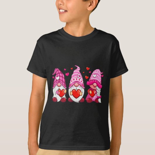 Funny Cute Three Gnomies Nk Hearts Matching Vale T-shirt (Voorkant)