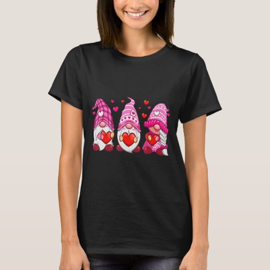 Funny Cute Three Gnomies Nk Hearts Matching Vale  T-shirt (Voorkant)