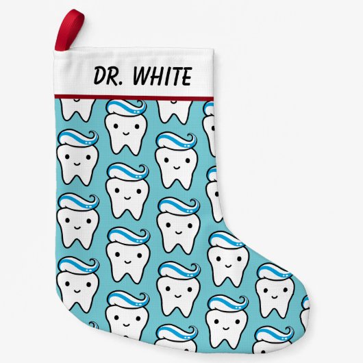 Funny Cute Tooth met Toothpaste Pattern Custom Kleine Kerstsok (Voorkant)