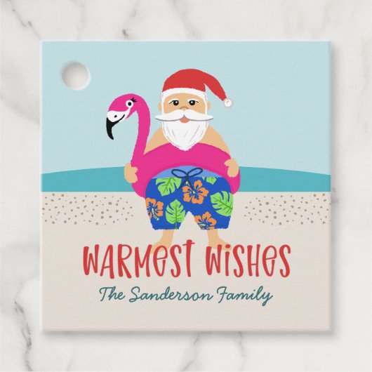 Funny Cute Tropical Santa Pool Float Name Bedankjes Labels (Voorkant)